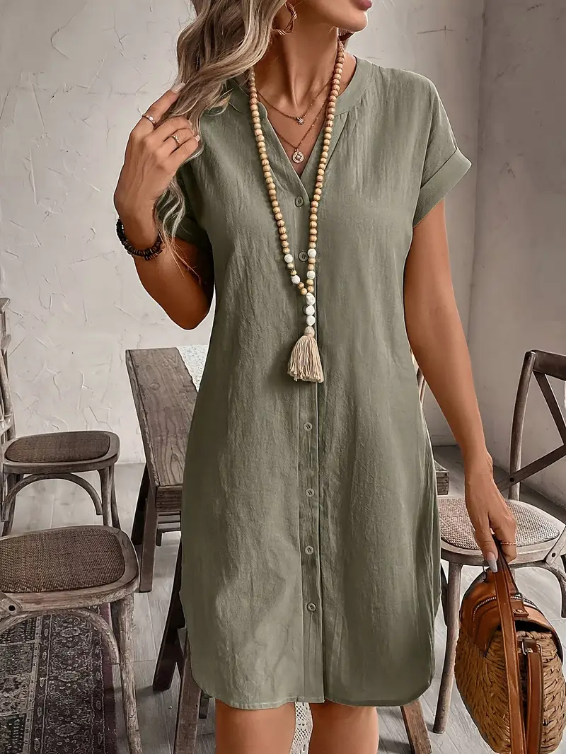 Ljetna ležerna moda Jednobojna široka haljina s V-izrezom i kratkim rukavima Ženska odjeća Ženska jesensko-zimska haljina Jesenska odjeća Trend Ženska jesenska odjeća Ženska haljina Odjeća za Noć ...